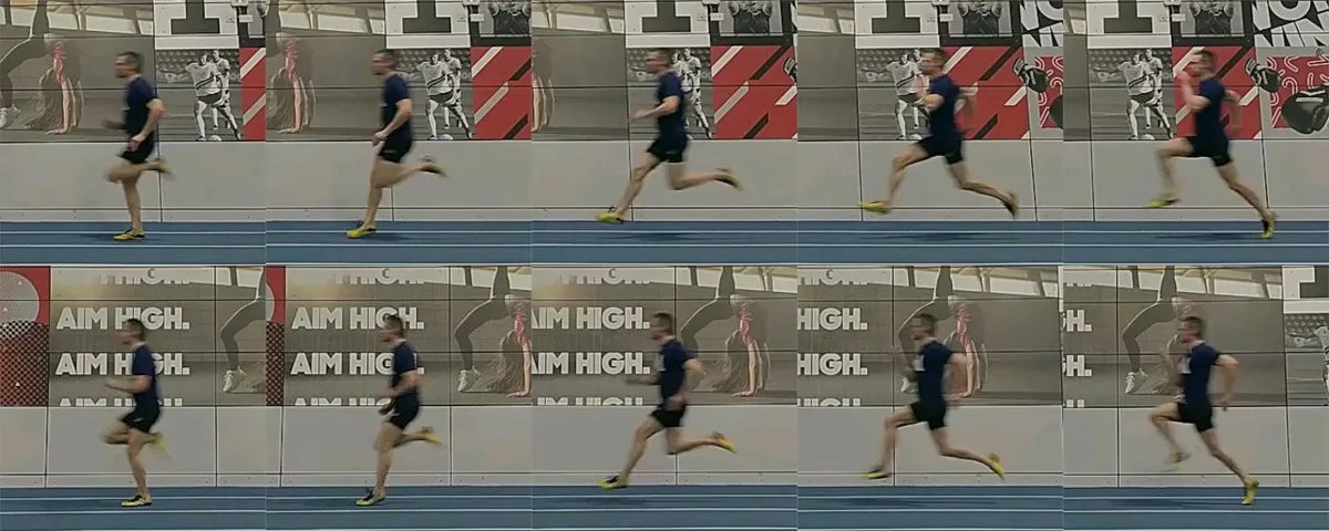 A kinogram of an athlete running at max velocity.